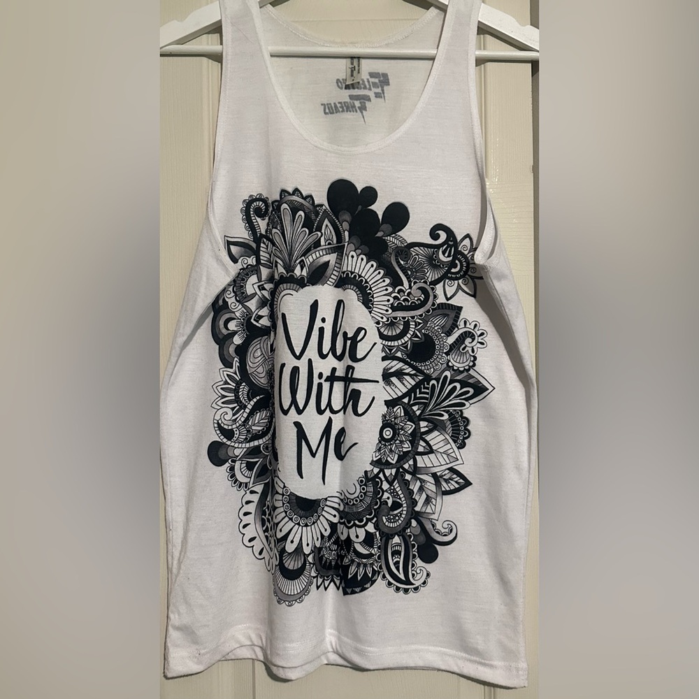 White Tank Top with Black Graphic Design